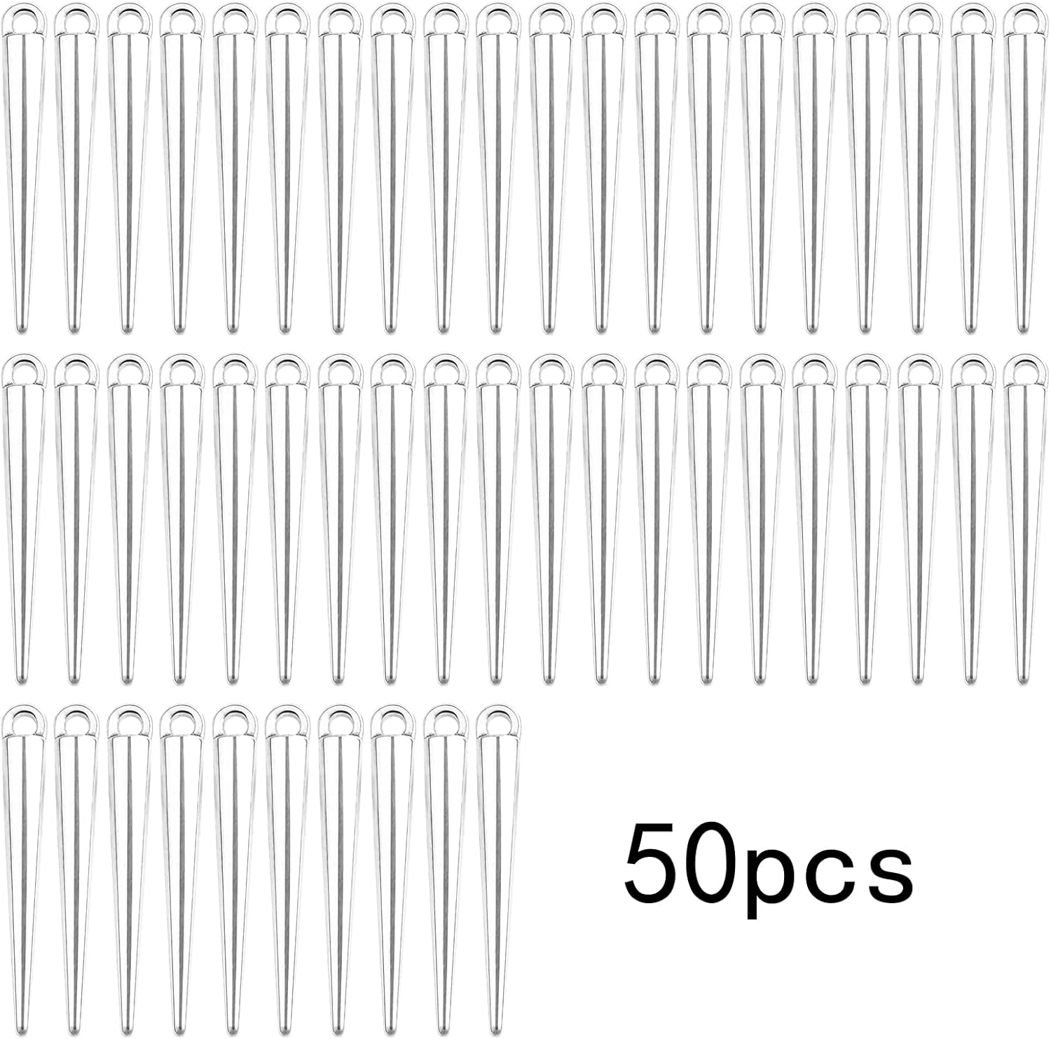 50pcs Antique Silver Spike Bead Pendants Tibetan Alloy Long Bullet Spike Charms Vintage Cone Shape Dangle Pendants for DIY Necklace Earrings Jewelry Making Supplies - Image 2