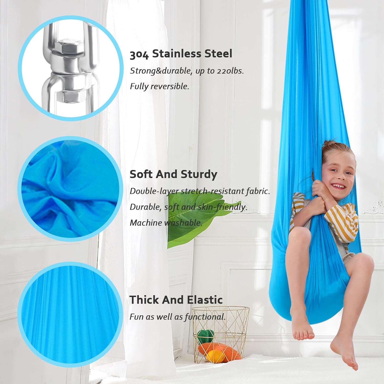 Sensory Swing for Kids Therapy Swing with 360° Swivel Hanger Indoor Adjustable Cuddle Hammock for Children with Asperger, Autism, ADHD, Sensory Processing Disorder