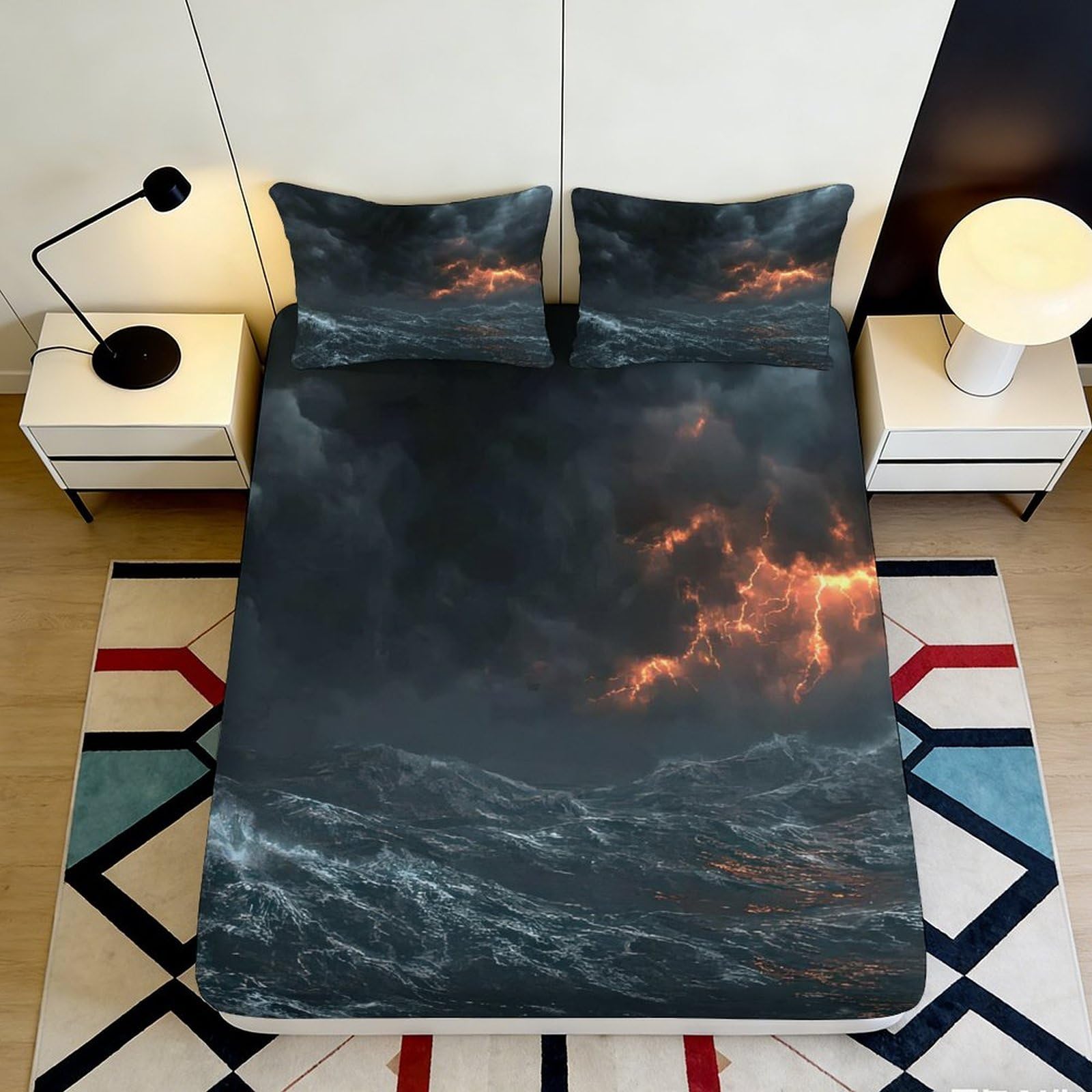 Jqzkxnhpbr Style-9 3D Printed Dark Storm Fitted Sheet Microfiber Soft Flame Wave Mattress Cover For Bedroom Dorm Mattress Protection Decor 90X200x25cm