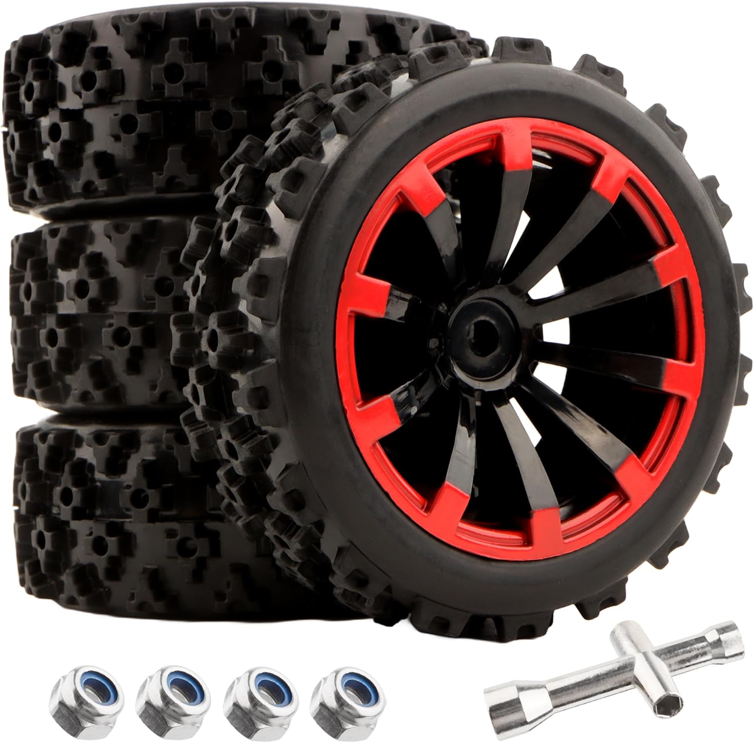 1/10 Scale On Road Rubber RC Tires Wheel Rims 12mm Hex Compatible with Tamiya TT01 TT02 XV01 Traxxas 4 Tec 2.0 Kyosho WR8 Sakura D3 WLtoys 144001 HPI Touring Racing Car
