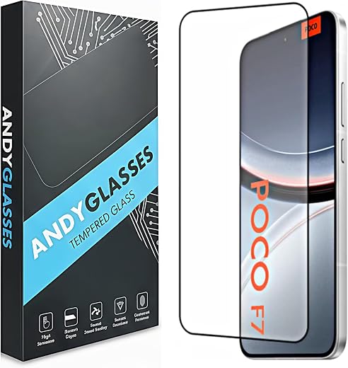 ANDYGLASSES Tempered Glass Screen Protector Compatible For Poco F7 5G/Poco F7 (Black) Edge To Edge Full Screen Coverage 9H...