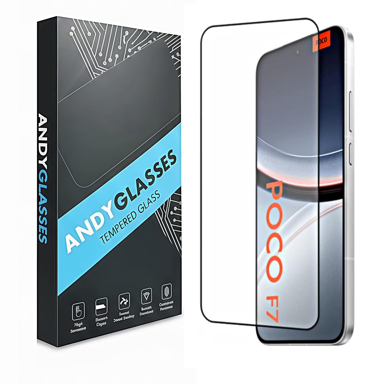 ANDYGLASSES Tempered Glass Screen Protector Compatible For Poco F7 5G/Poco F7 (Black) Edge To Edge Full Screen Coverage 9H...