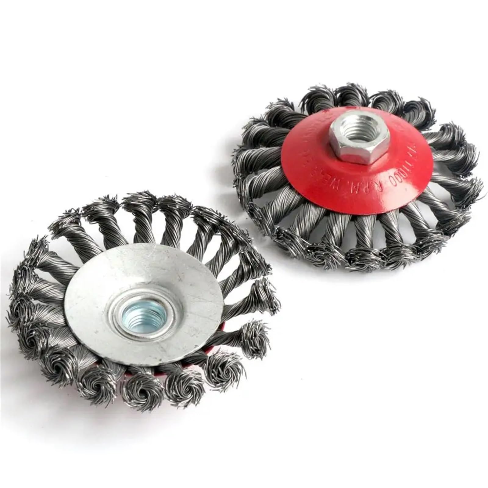 2 pezzi M14 M10 vite nodo ritorto spazzola a tazza for smerigliatrice angolare filo di acciaio e metalli in lega spazzole metalliche intrecciate e ondulate Ki(100mm Semi Flat 2pc,M14)