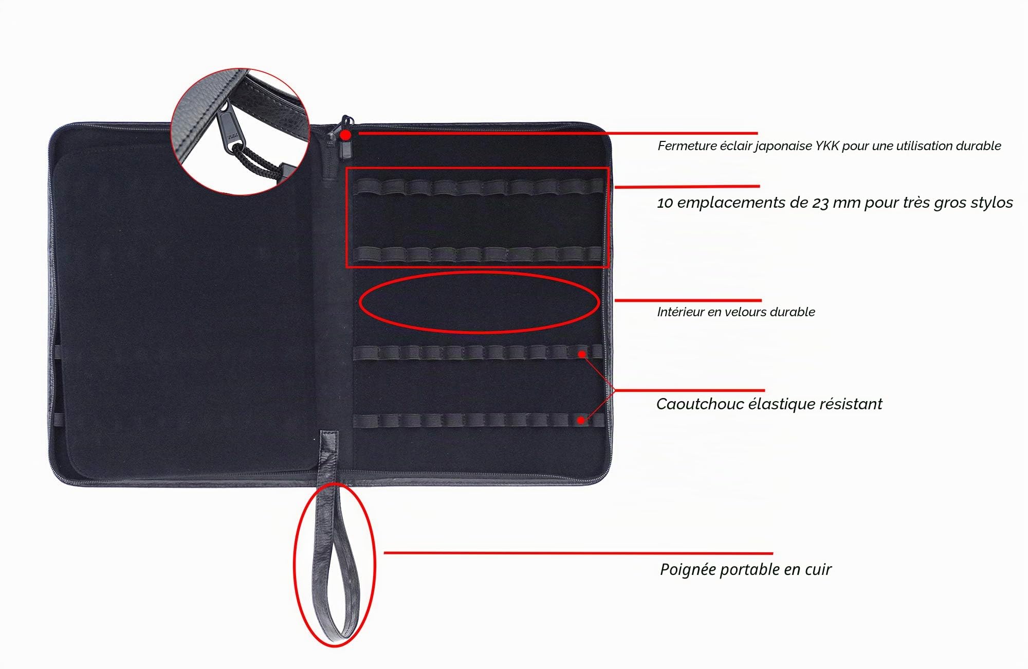 Lanxivi Étui en Cuir de Vachette pour stylos Plume de différentes Tailles Noir