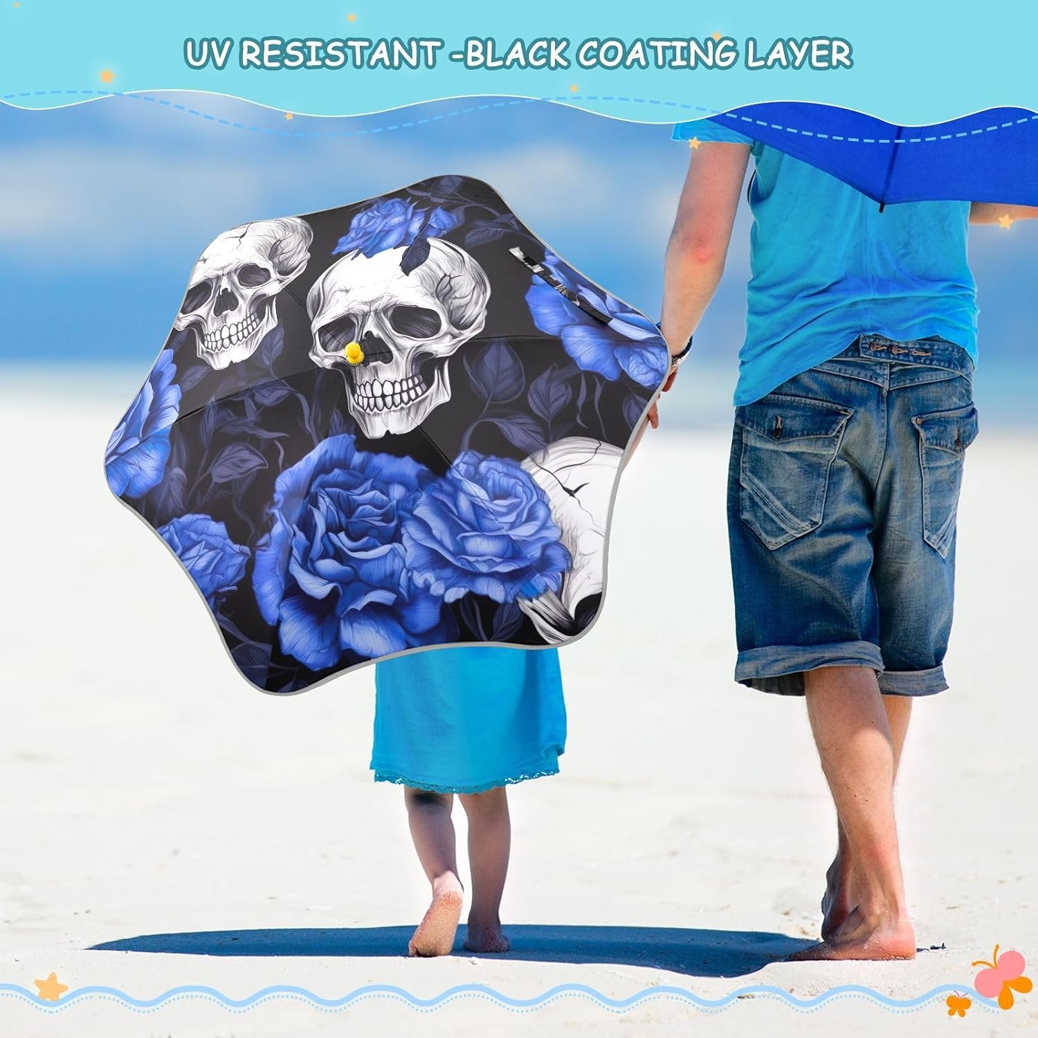 ODAWA Kids Umbrella Dark Skull Blue J Handle Golf Stick Umbrella, Umbrellas for Rain