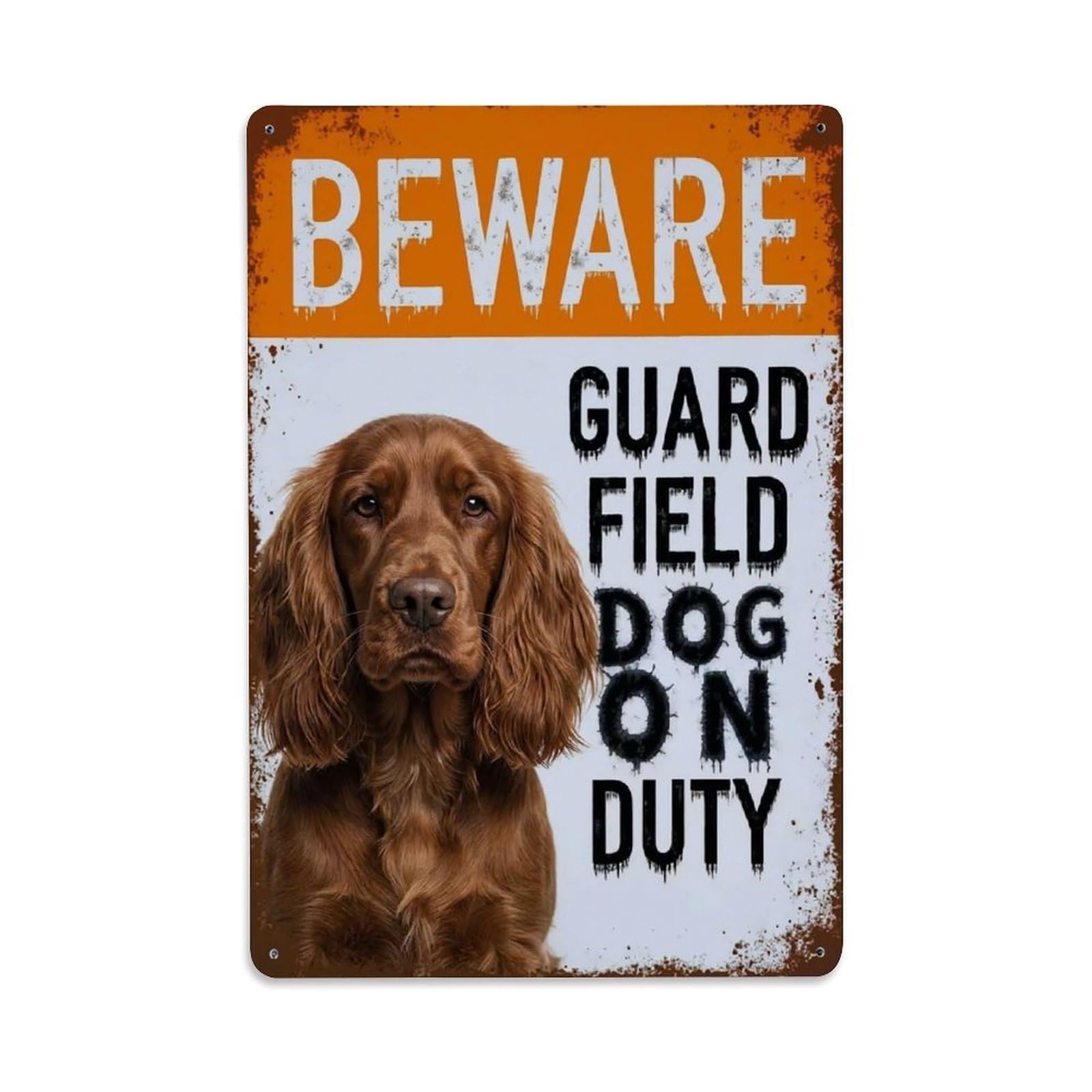 Vintage Funny Field Guard Beware of Dog Walkway Metal Tin Sign Plaque Wall Decor for Cafe, Club Bar, Office, Garden Metal Poster 8x12Inch