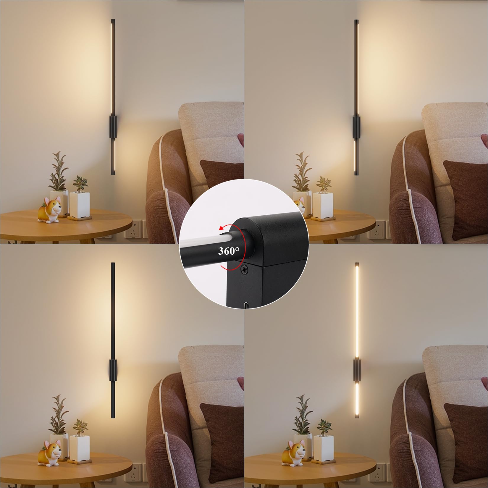 Aipsun Lot De 2 Appliques Murales LED Noires Rechargeables 6000mAh - Sans Fil, Tactile, 3000K Lumière Chaude, Design Moderne 42cm