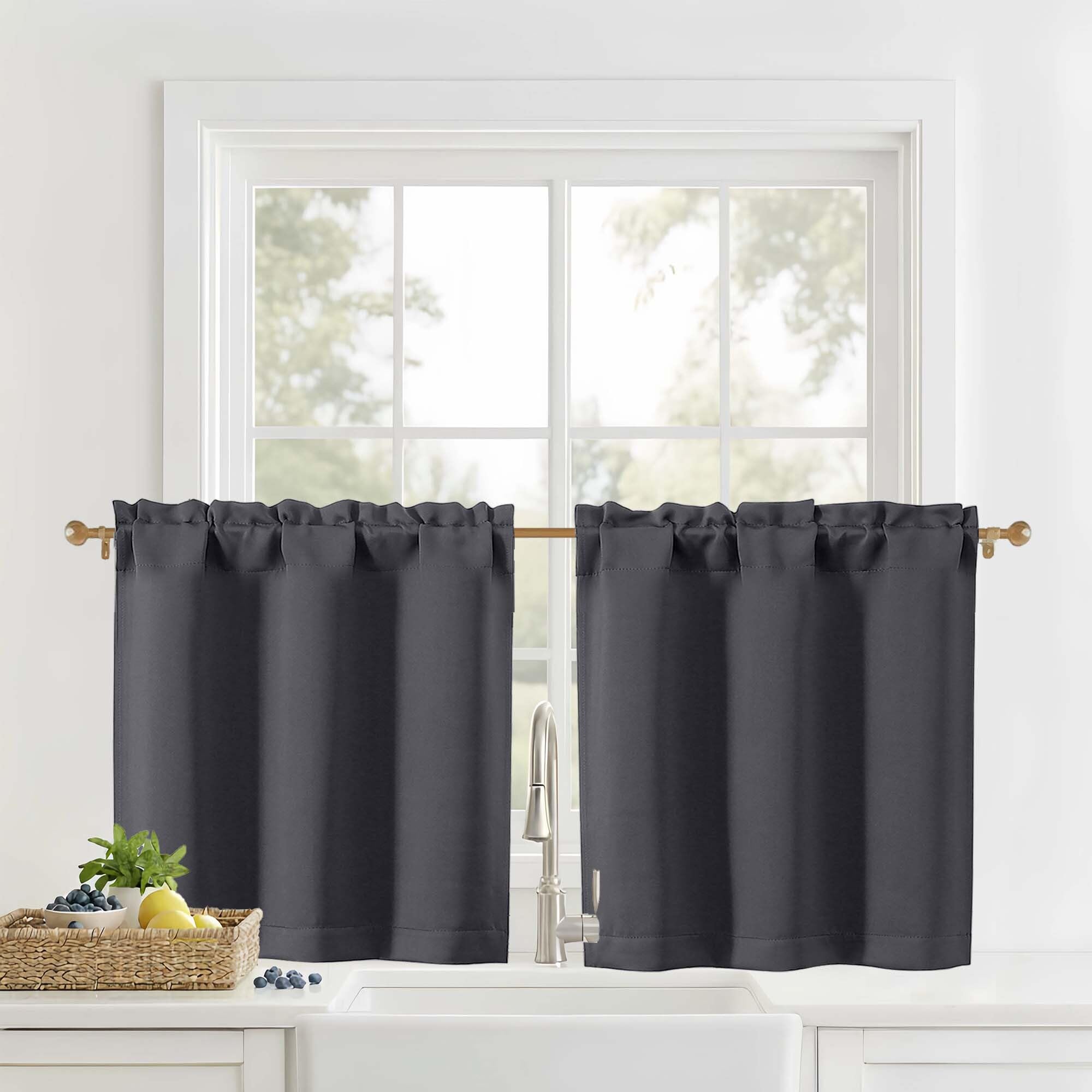 Photo 1 of OVZME Kitchen Curtains 24"L - Charcoal Grey