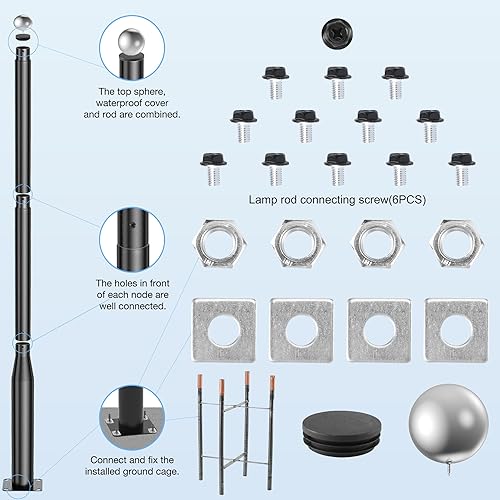 Miniatura 3 de Poste de luz de calle de 10 pies de alto, poste de metal para luces solares exteriores, postes divididos para luz con anclajes de acero de montaje,