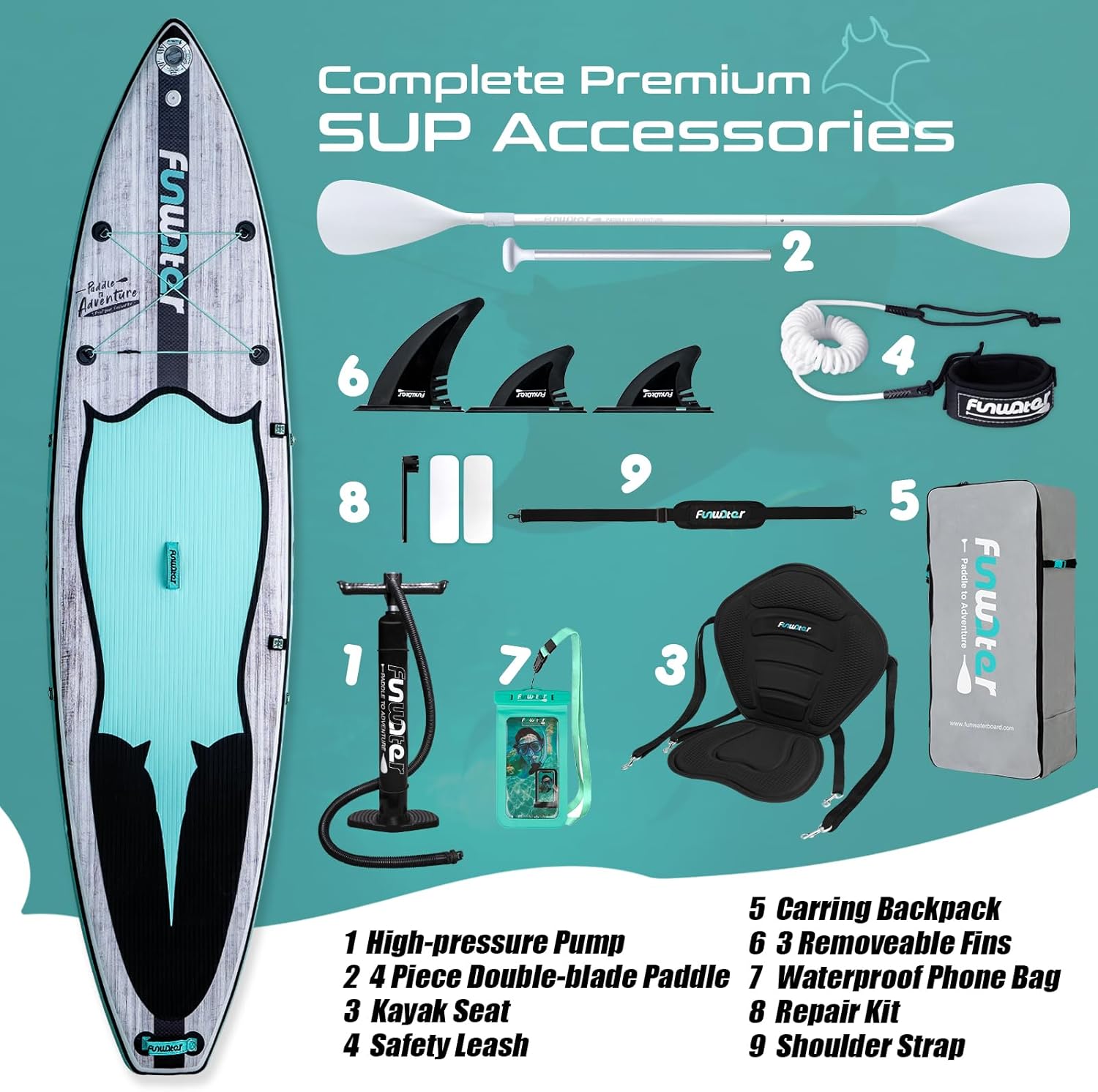 FunWater Inflatable Stand Up Paddle Board 10'6"/11"/11'6" Paddle Board for Adults & Youth, Paddleboards Inflatable with Premium SUP Accessories, Wide Stable, Non-Slip Comfort Deck - Image 7