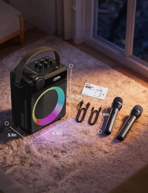 RIENOK 100W Portable Voice Amplifier with 2 Wireless Microphones S17