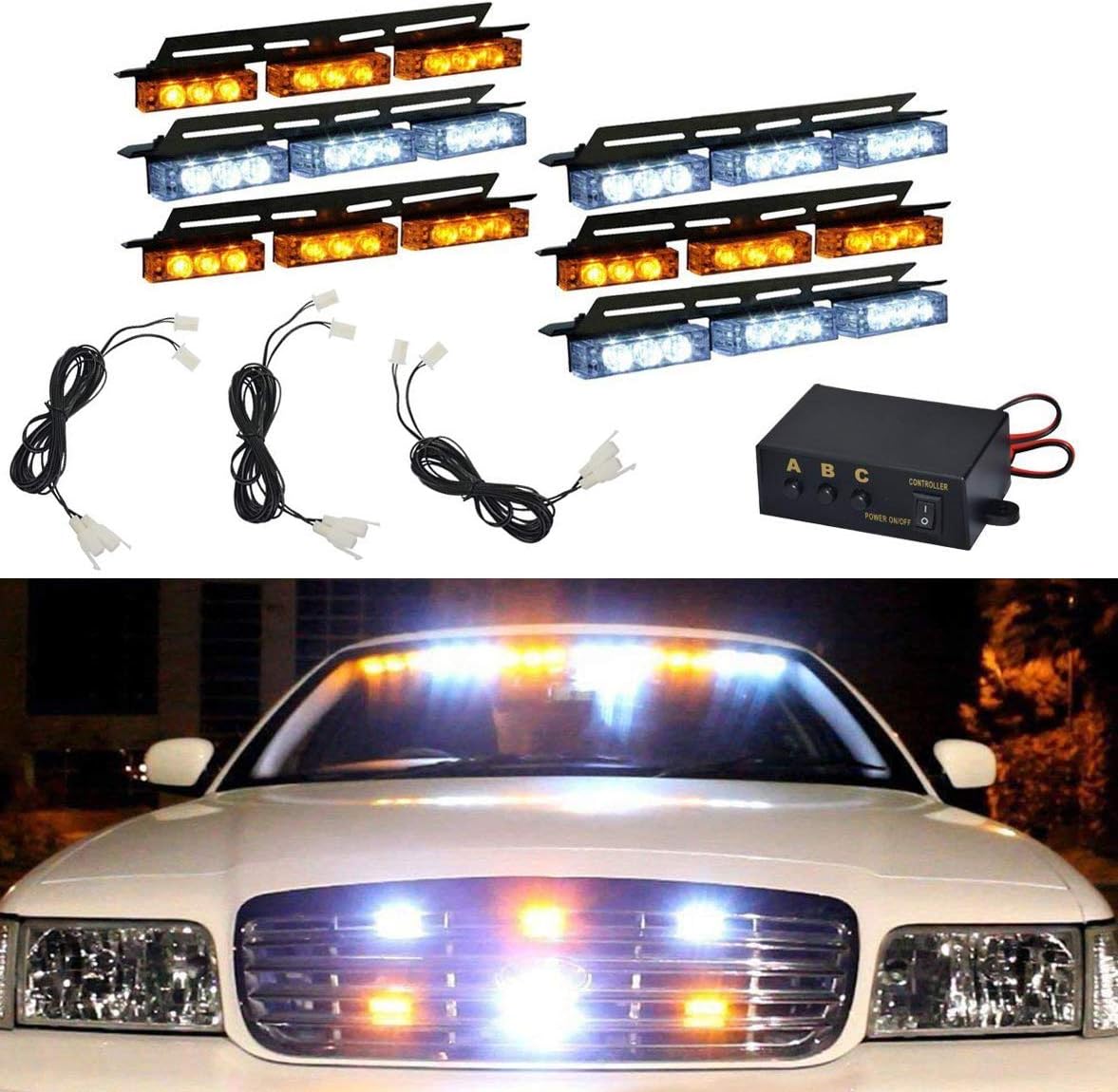 54LED White/Amber Emergency Warning Flash Strobe Lights