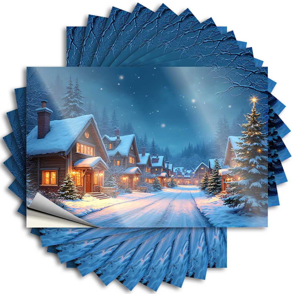 Metal Decal Aesthetic Decals, Western Home Decor Cute Pattern Design for Dry Notebook | Bumper Removable Vinyl Christmas Night in The Snowy Village(8X12CM)