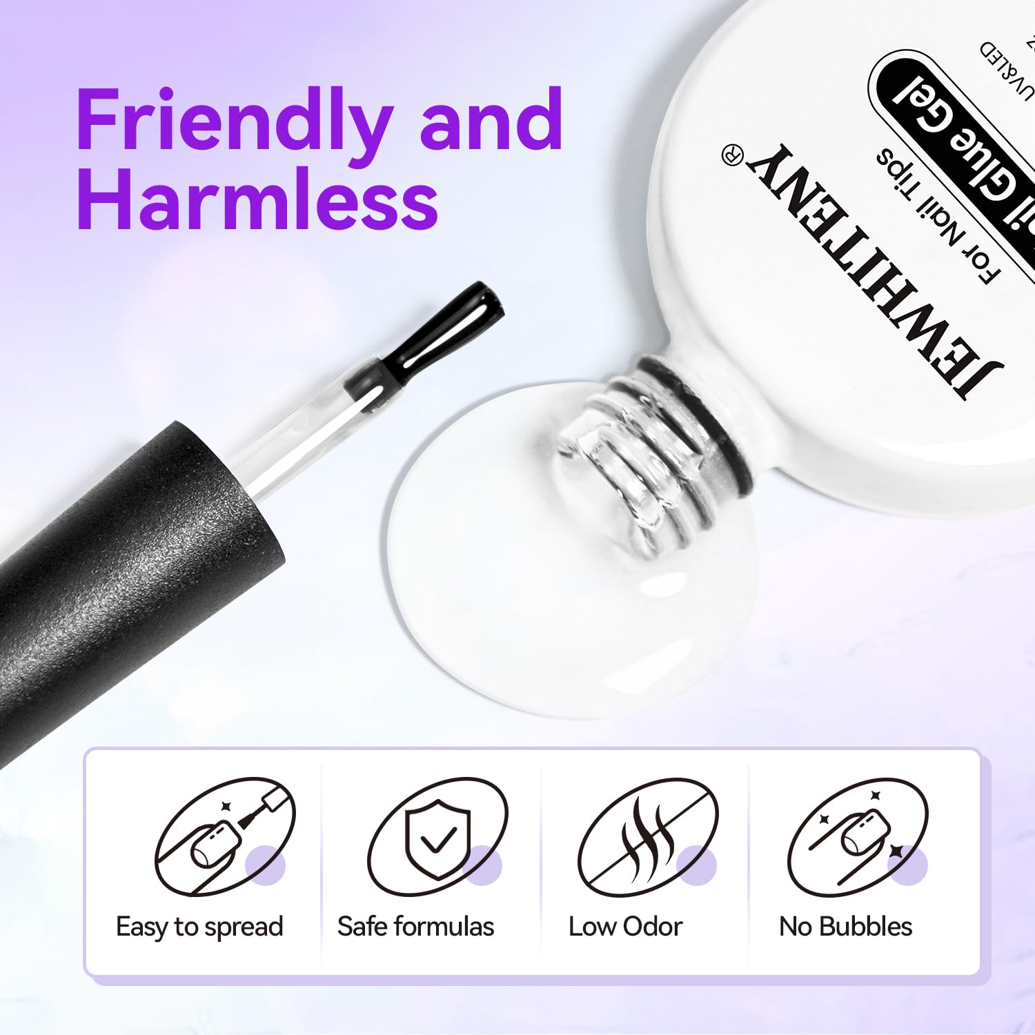 JEWHITENY 2pcs 10ML Nail Glue Gel for Nail Tips Nail Gel Glue for False Nails Tips and Clear Press on Nails Long Lasting Need U V Light Cured