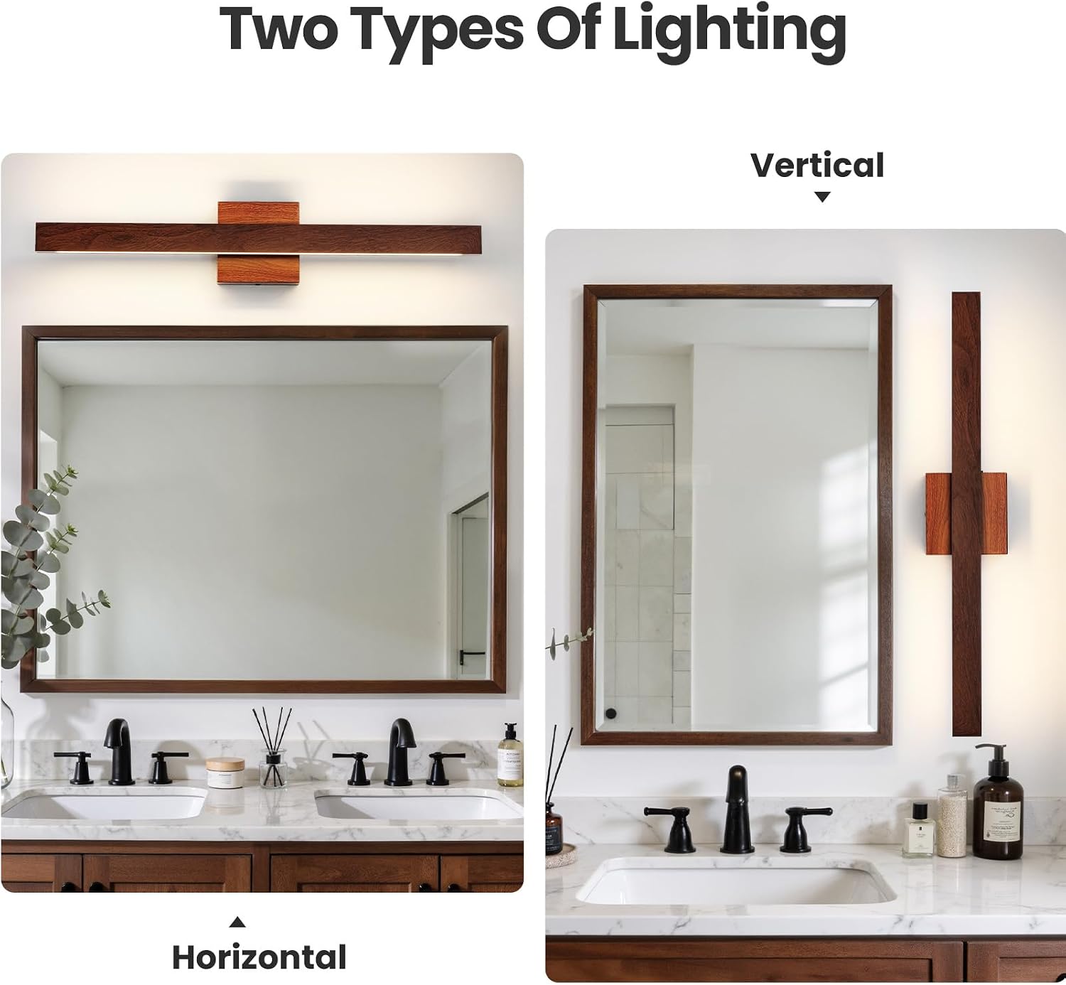 Modern Bathroom Light Fixtures Over Mirror, 24 Inch Brown Wood Finish Vanity Light Bar 20W Dimmable 5CCT LED Vanity Lights for Bathroom Wall Lighting Fixtures Over Mirror