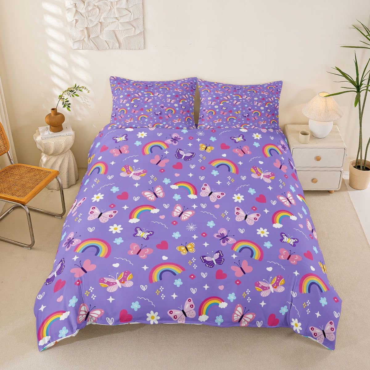 Housse de couette 240x260 papillon pour décorer une chambre de fille style boho