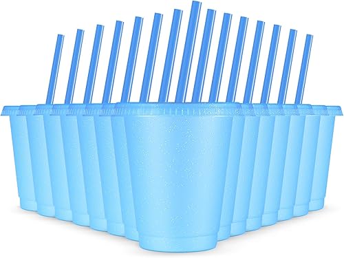 Rtteri 15 vasos reutilizables con popotes y tapas, vasos de plástico con purpurina de 16 onzas, vasos de plástico para recuerdos de fiesta con disponible en Yaxa Mexico