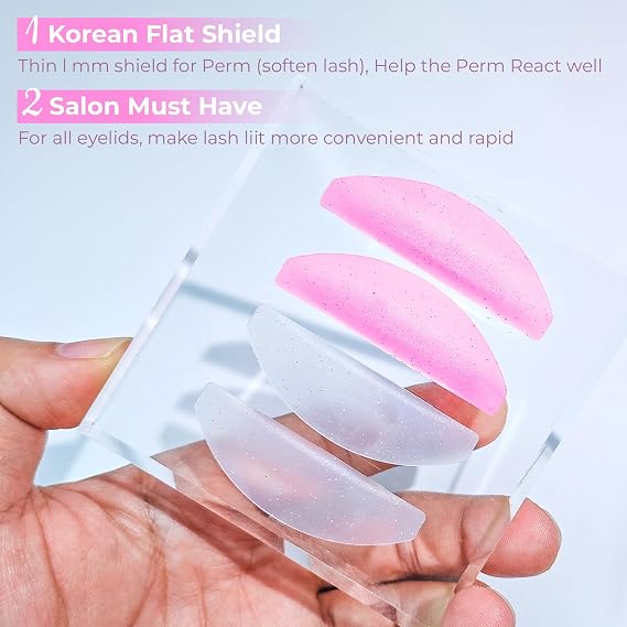 Flat Lash Lift Shields, Ultra-Thin Silicone Pads for Korean Lash Lift | Step 1 Softening, Reusable Eyelash Perm Shields for Lash Techs, Glitter Rose