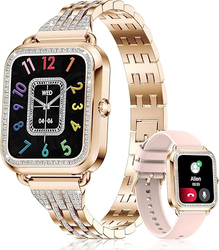 Reloj inteligente (respuestahacer llamada), reloj inteligente de 1.59 pulgadas para mujer, resistente al agua IP67, esfera de diamante, rastreador