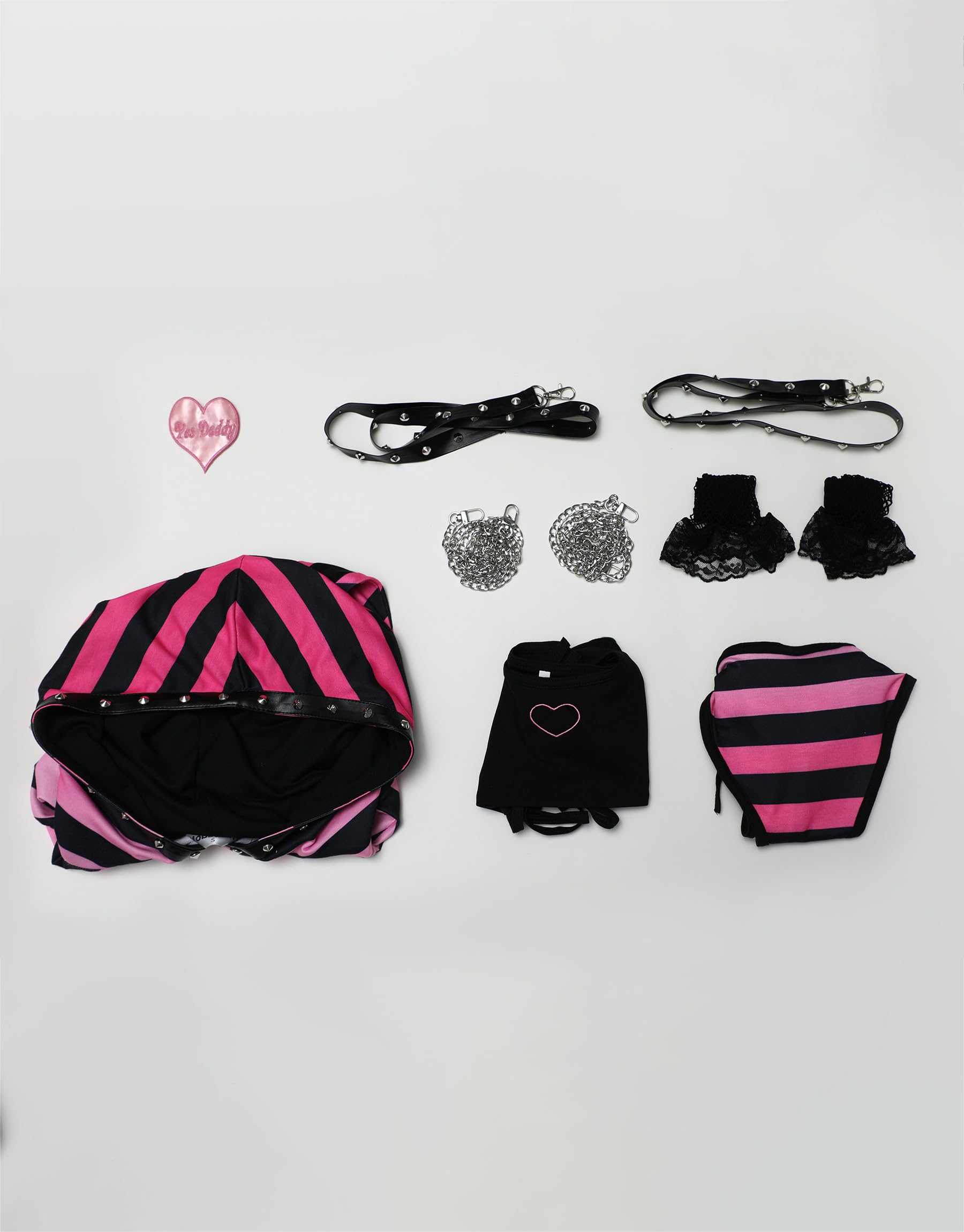 Mobbunny SUGAR BABY Yes Daddy Women Lingerie Set Striped Bunny Girl Style Top and Panty Set with Fishnet Stockings and Chains