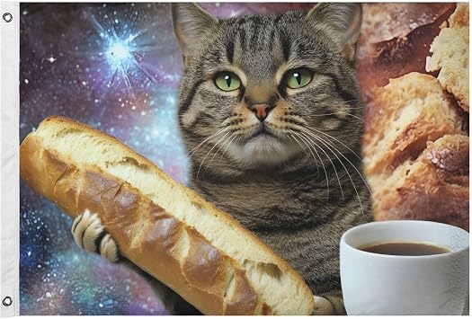 Flag Cat Bread Coffee Funny Outdoor Double Sided Cute Funny Flags 24 x 36 - UV & Fade Resistant Flag Banner Garden House Decor with 2 Brass Grommets
