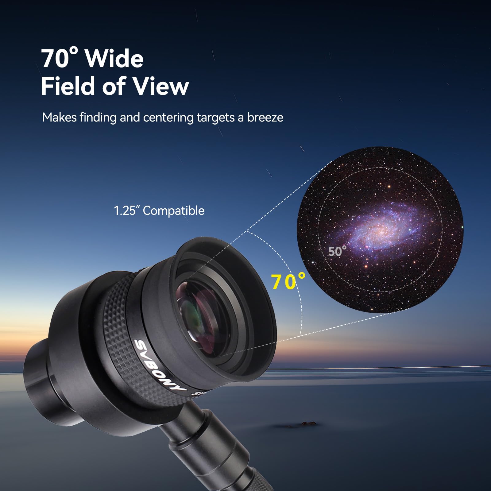 SVBONY SV152 Oculaire réticule 3,2 cm Réticule 20 mm Illuminé Centrage Télescope Oculaire SWA 70 degrés Réglable pour Une astrophotographie étoilée Parfaitement guidée