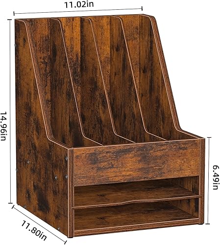 Miniatura 5 de Snughome Organizador de escritorio de madera, archivador para revistas, con 2 capas y 4 columnas, organizador de archivos de escritorio para