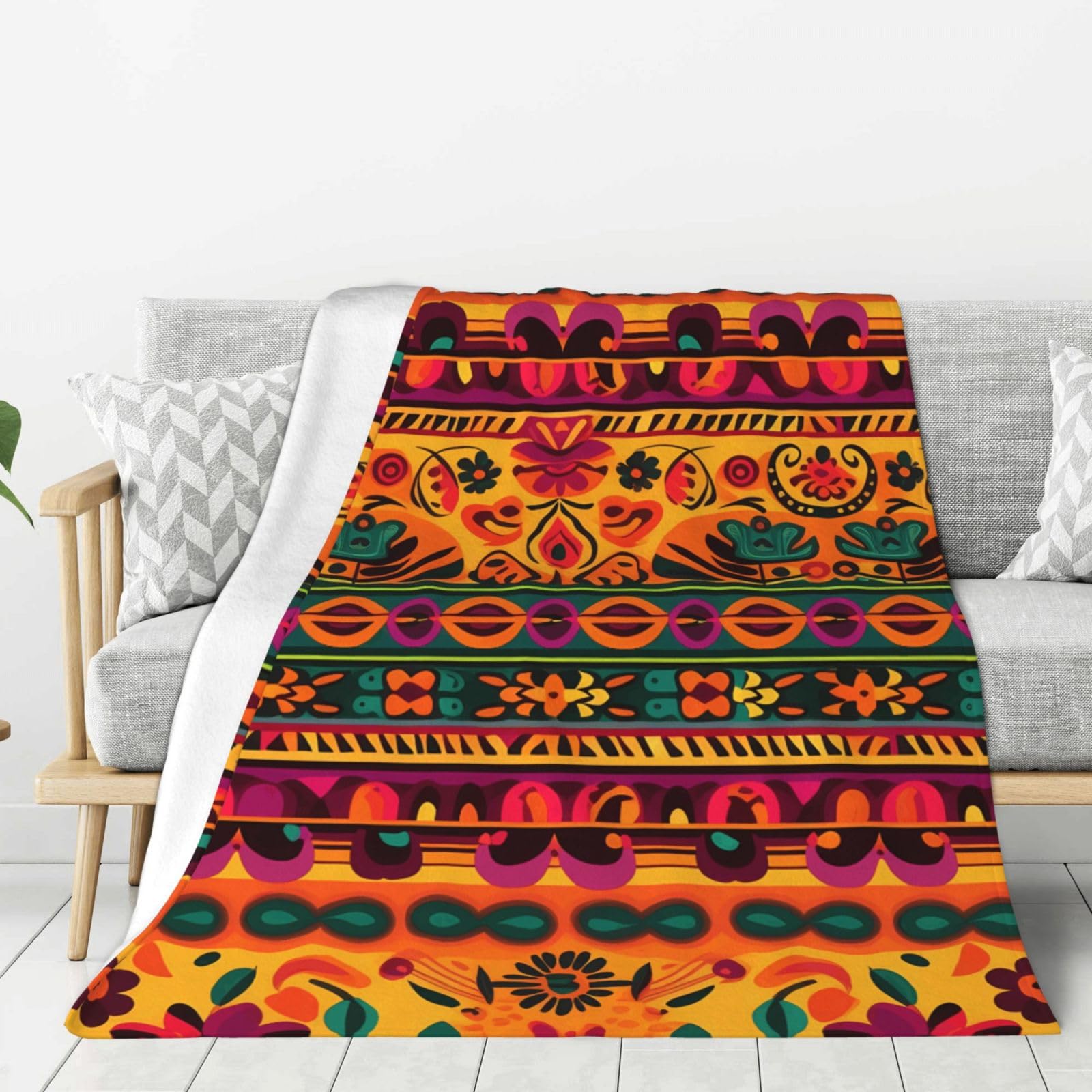 Mexican Folk Art Boho Throw Blanket Plush Flannel Fleece Blanket, Soft Lightweight Cozy Blankets 40"X30" for Bed Couch Sofa Travel