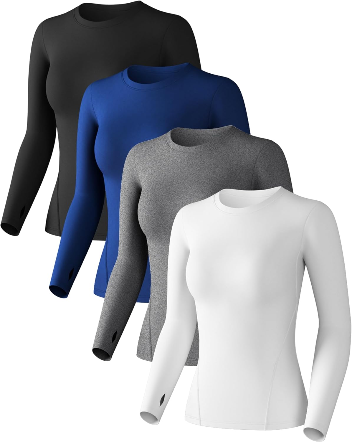 Women's Compression Shirt Long Sleeve Athletic Workout Tops Sun Protection Undershirt for Gym Yoga Running