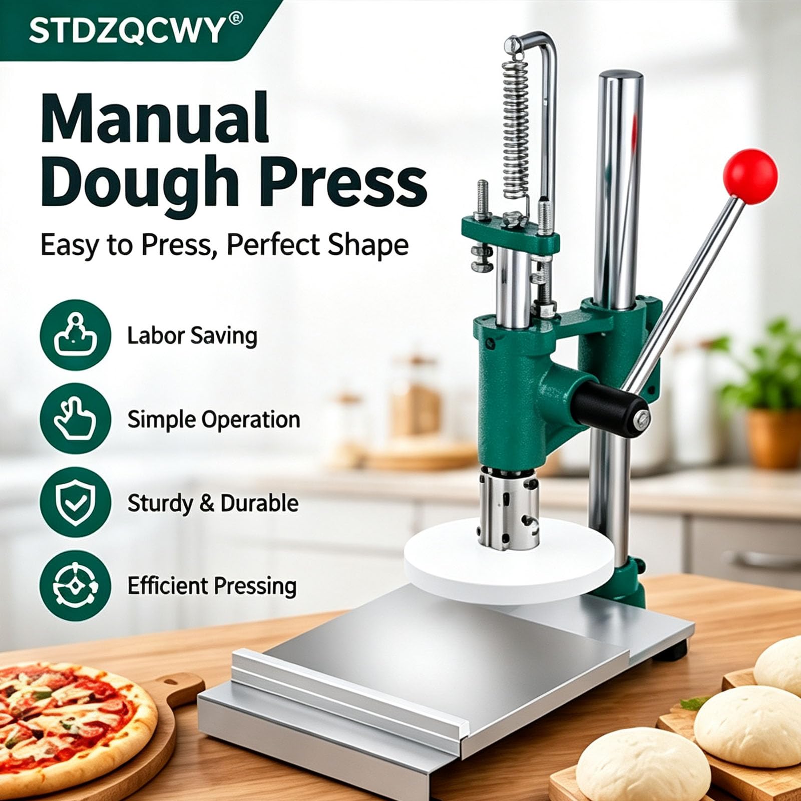 Pressa per Impasto, Appiattitrice Manuale, con Leva di Regolazione Dellangolo, Robusta Struttura in Metallo, Ideale per Panifici E Cucine Domestiche. 20cm