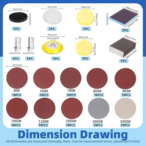 Miniatura 2 de Glarks 109 discos de lijado de 3 pulgadas, papel de lija húmedo y seco de grano 80-5000 con placa de respaldo de vástago de 14 pulgadas y