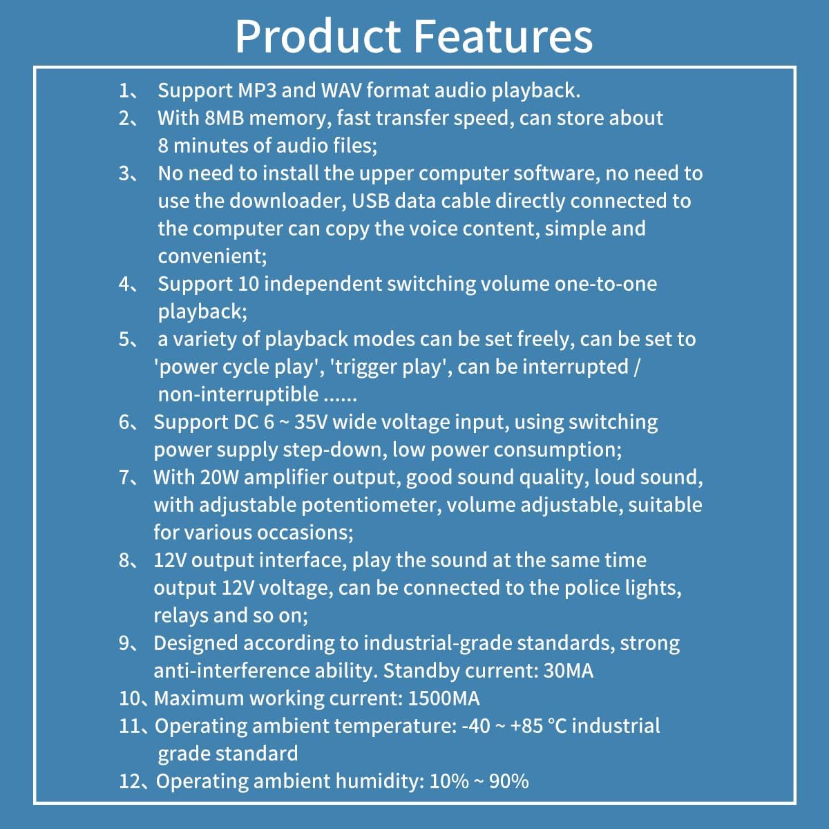 Voice Sound Alarm, Y5610 Industrial Voice Horns Sirens,Sound Players, Entry Switching Serial Multi Trigger High/Low Level Control Announcer Outdoor Horns Sirens for Schools, Gyms Other Public Places.