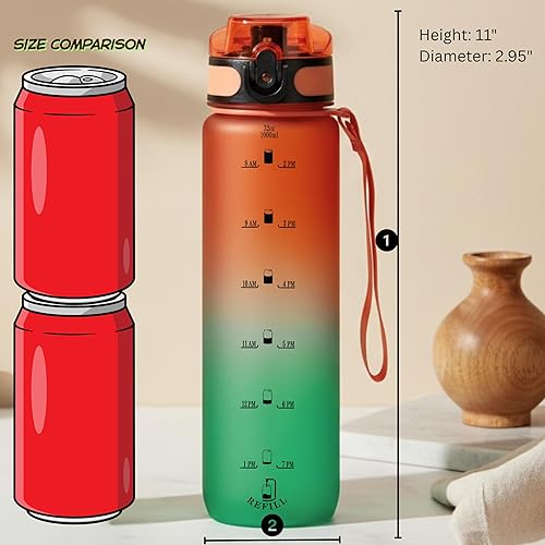 Miniatura 6 de Vince+ Botella de agua motivacional con marcador de tiempo, botella Tritan sin BPABPS, diseño a prueba de fugas con popote y tapas de flujo rápido,