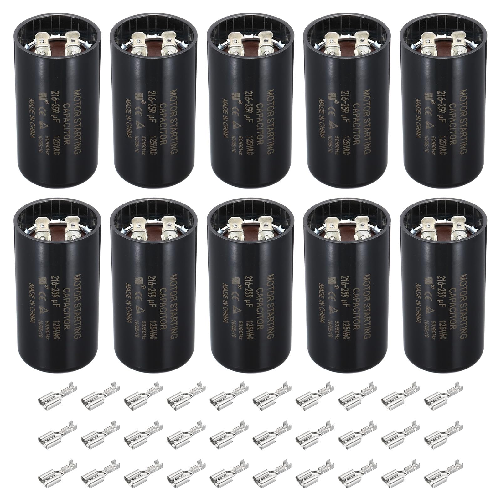 PATIKIL Condensador De Arranque Para Motor, 10 Piezas 216-259uf 125V 50/60Hz CD60 Condensador De Funcionamiento Para Arranque Y Marcha De Motores Eléctricos, Negro