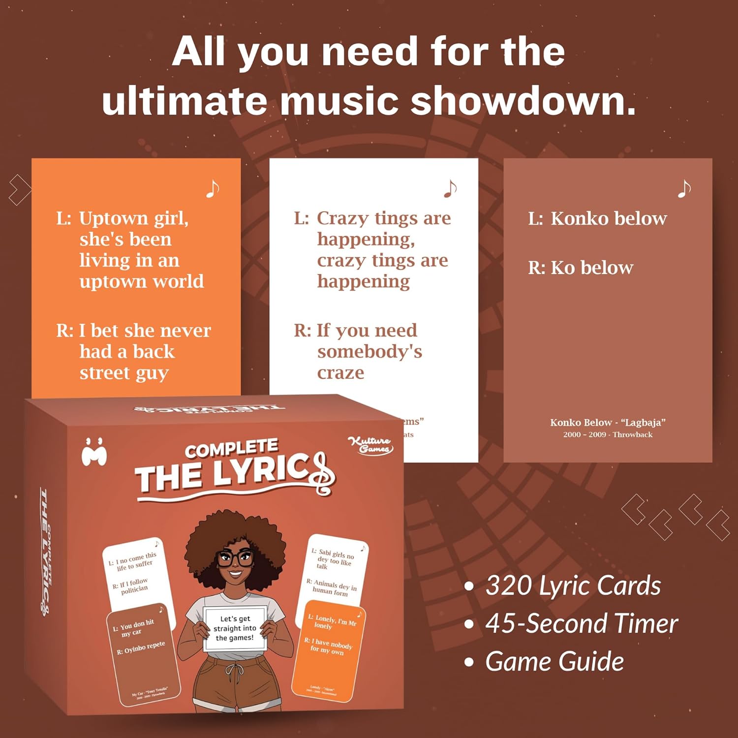 Kulture Games Complete the Lyrics: Afrobeats, Nigerian Throwbacks & International Hits – Party Game for Adults, Teens & Families