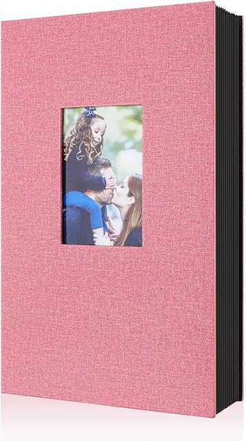 Benjia Photo Album 6x4 Slip in, Linen 300 Pockets Photo Albums Holds Landscape Only 10x15cm Picture Pink