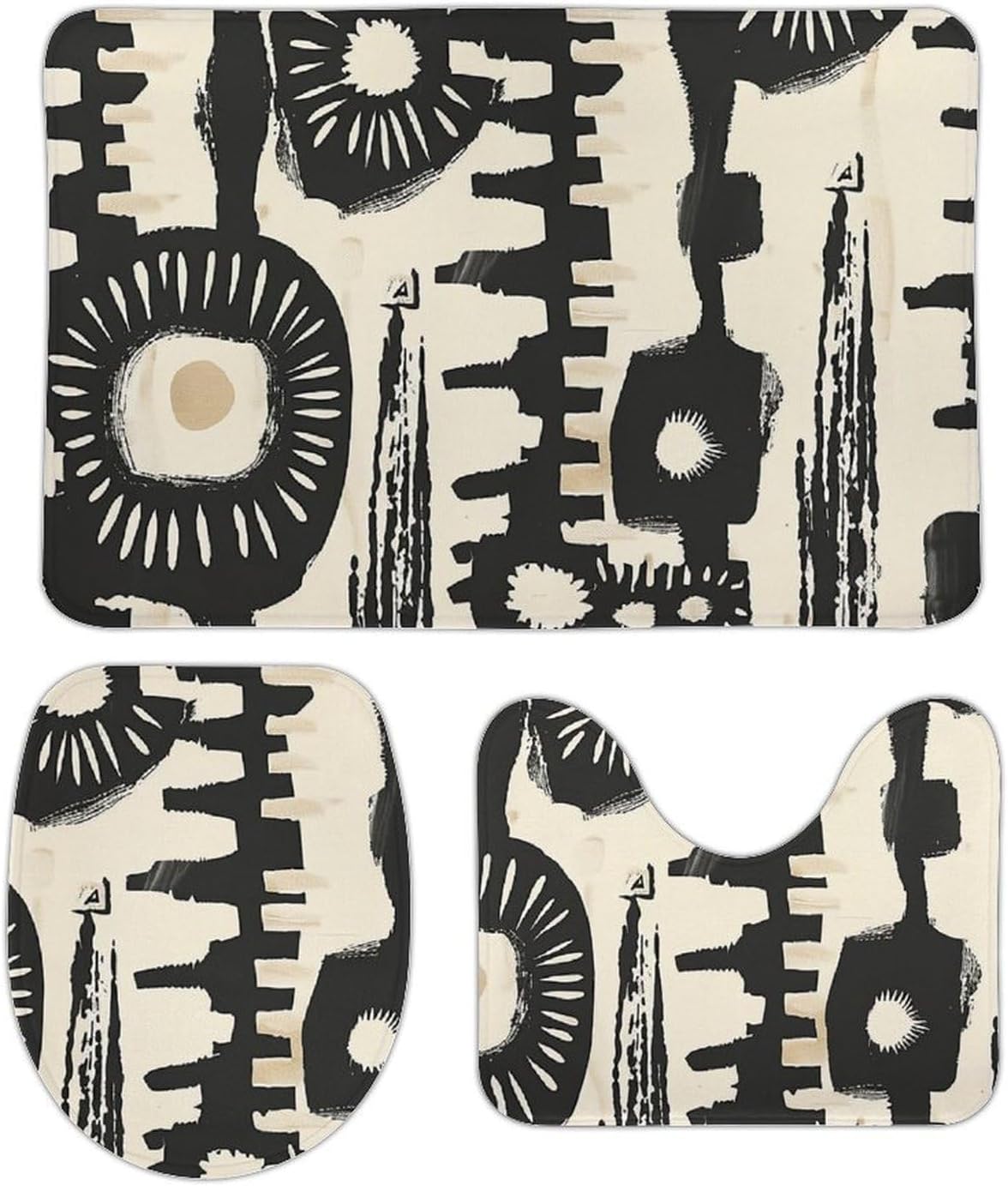 Anti-Skid Floor Mats 3 Piece Set,African Print Design Printed Coral Fleece Bathroom Mats U-Shaped Contour Mat Toilet Seat Cover for Bathroom, Tub, Shower, Kitchen 19.7"x31.5"