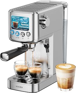 XIXUBX 20 Bar Espresso Machine with Milk Frother & Cold Brew, Stainless Steel 42oz Removable Tank for Cappuccino Latte - Home Office Silver