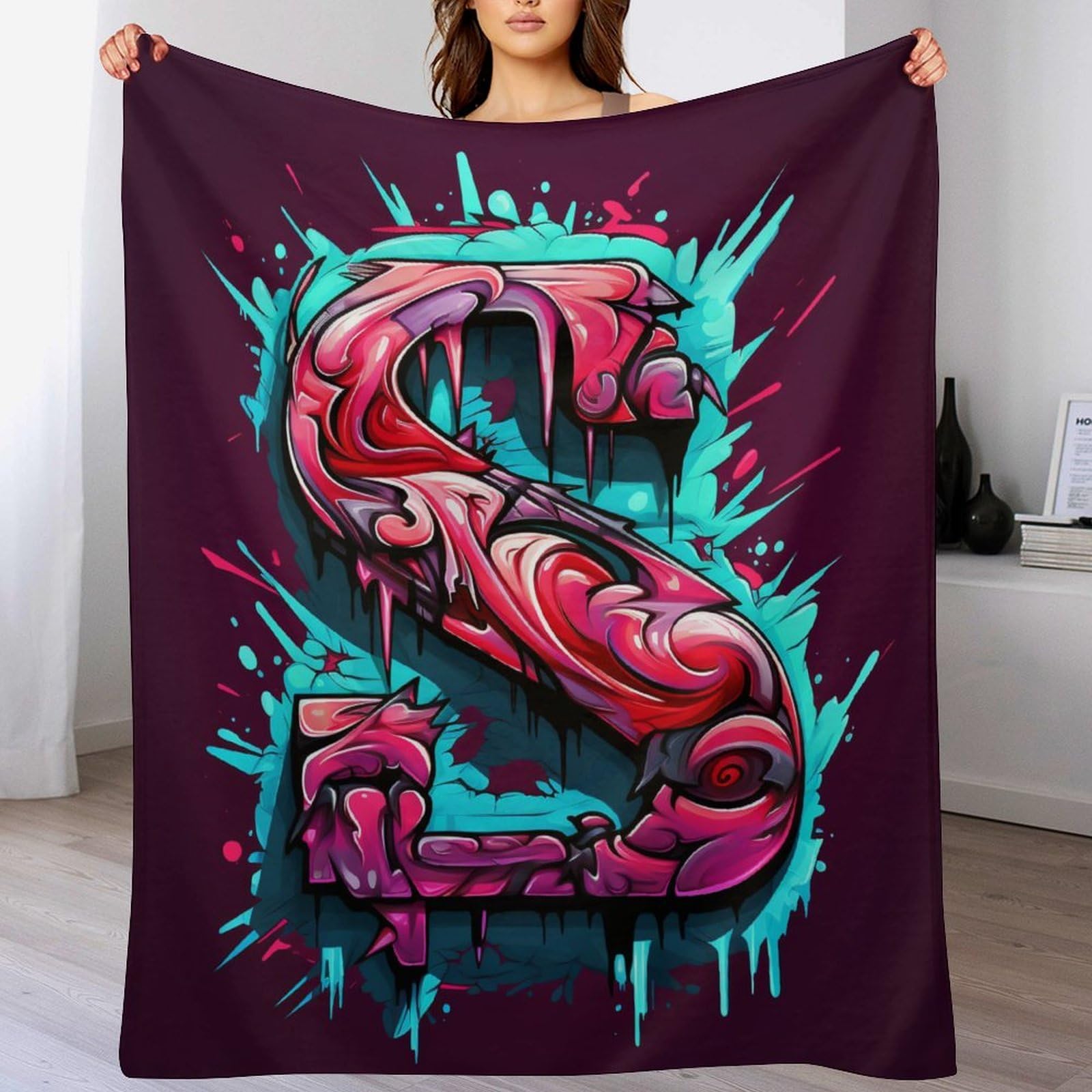Letter S Pattern Blanket Throw Super Soft Warm Lightweight Cozy Blankets for Children, Young Girls Or Adult for Couch Bed Sofa 180×200cm