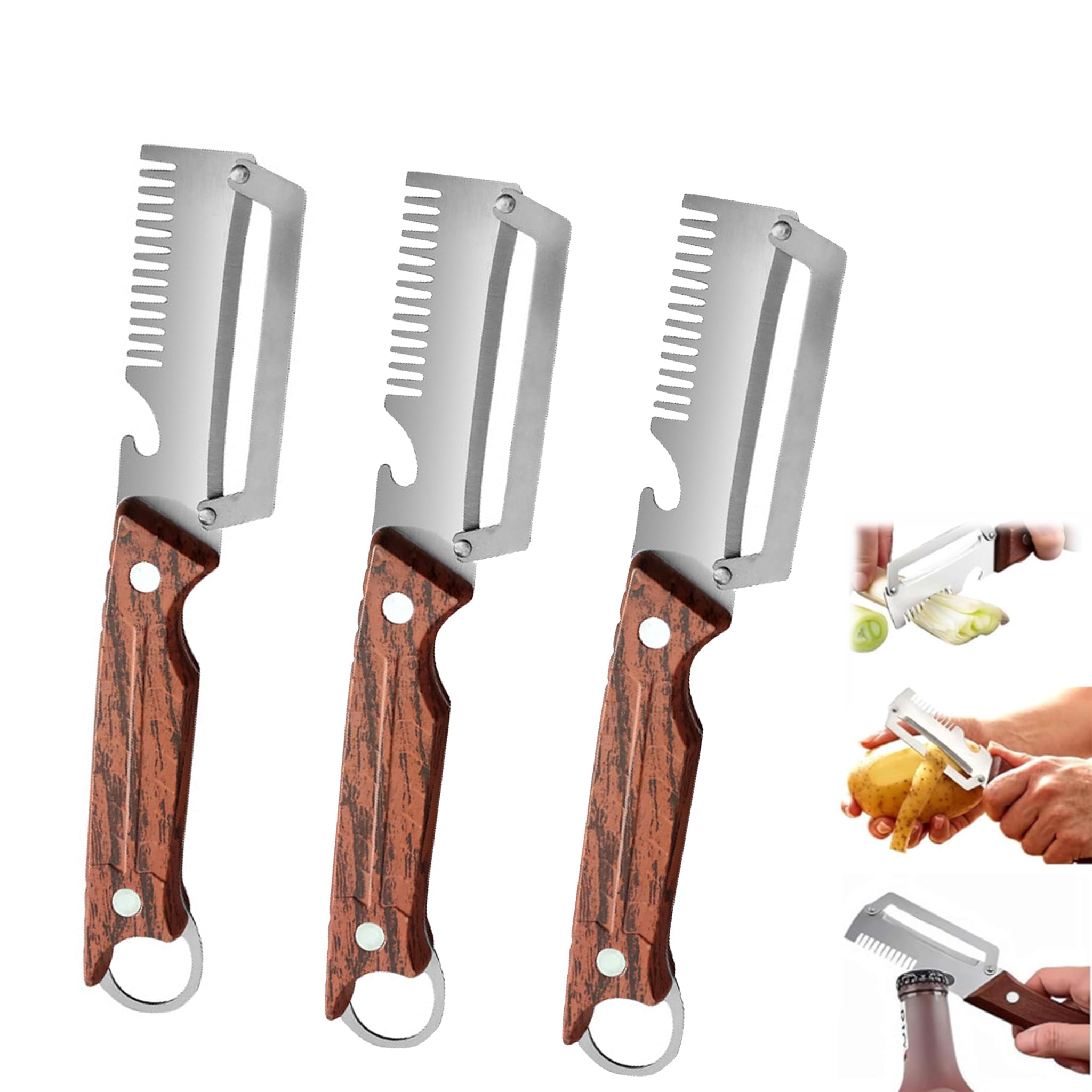 Multifunctional Vegetable Fruit Peeler, Stainless Steel Kitchen Peeling Tool with PP Handle, 2026 New 3-in-1 Peeler & Bottle Opener & Julienne Peeler, for Potato, Apple, Carrot, Veggies Prep (3PCS)