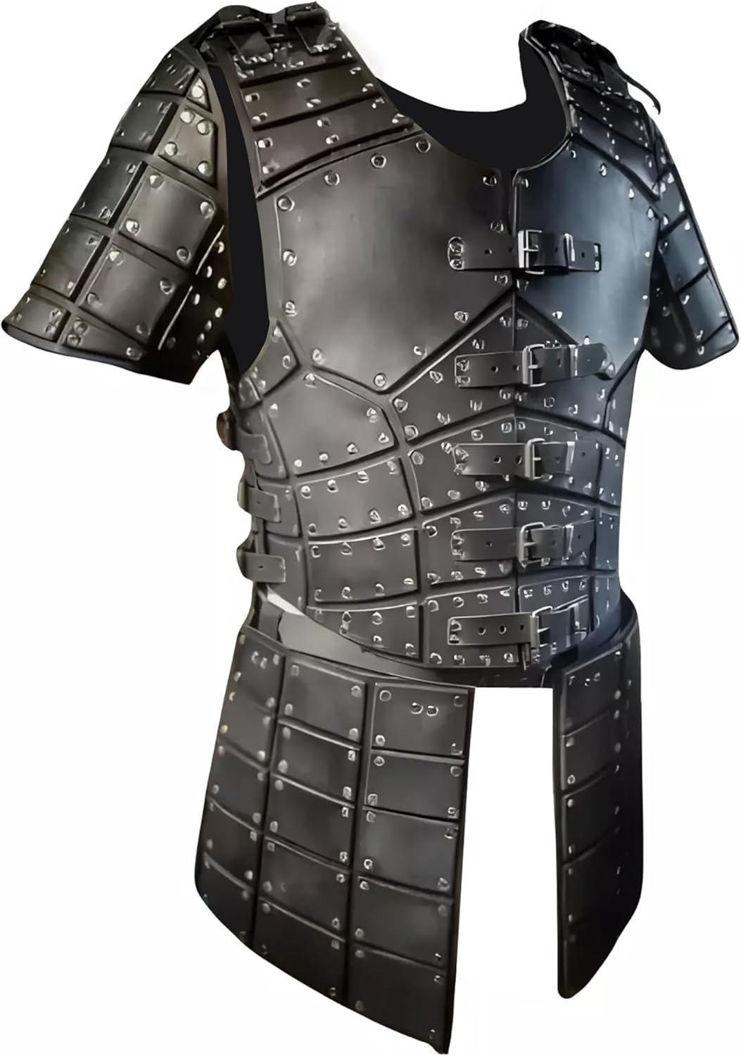 KAMSEE Medieval Leather Armor Breastplate, Renaissance Viking Costume with Shoulder Guard and Tasset, Black