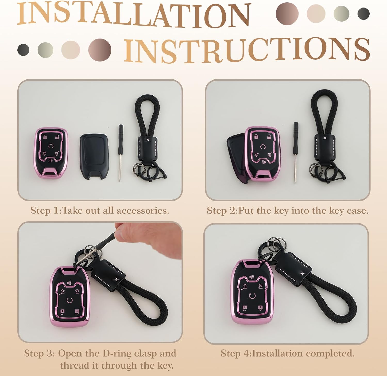 EnerCharge Black TPU Key Fob Cover with Keychain, Suitable for Equinox Malibu Cruze Blaze Traverse Trax and Other Models, 6-Buttons Key Case Car Accessories, Black Pink