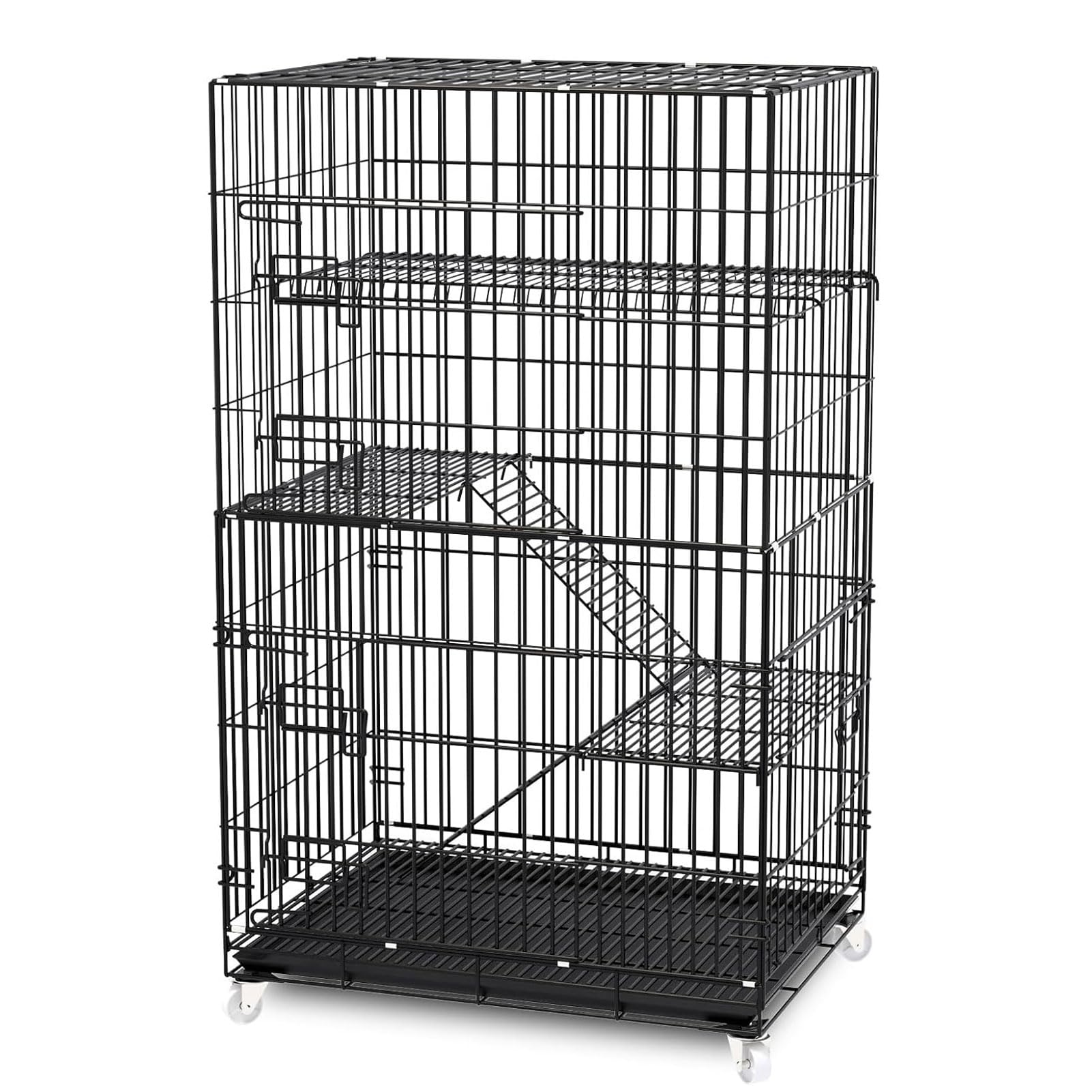 TDOO 4-Tier Cat Cage Pet Cage Playpen Crate with Hammock, Large Cat Crate with 3 Doors & Detachable Tray & Ladders for Cat, Dog(132 * 83 * 59cm)