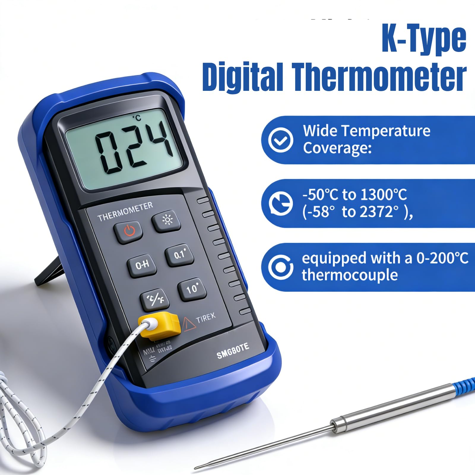 K-Typ Digital Thermometer, Digitales Thermoelement Thermometer -50℃ to 1300℃, temperaturmessgerät Temperaturmesser mit fühler LCD Hintergrundbeleuchtung für Kühlschrank, Aquarium, HVAC