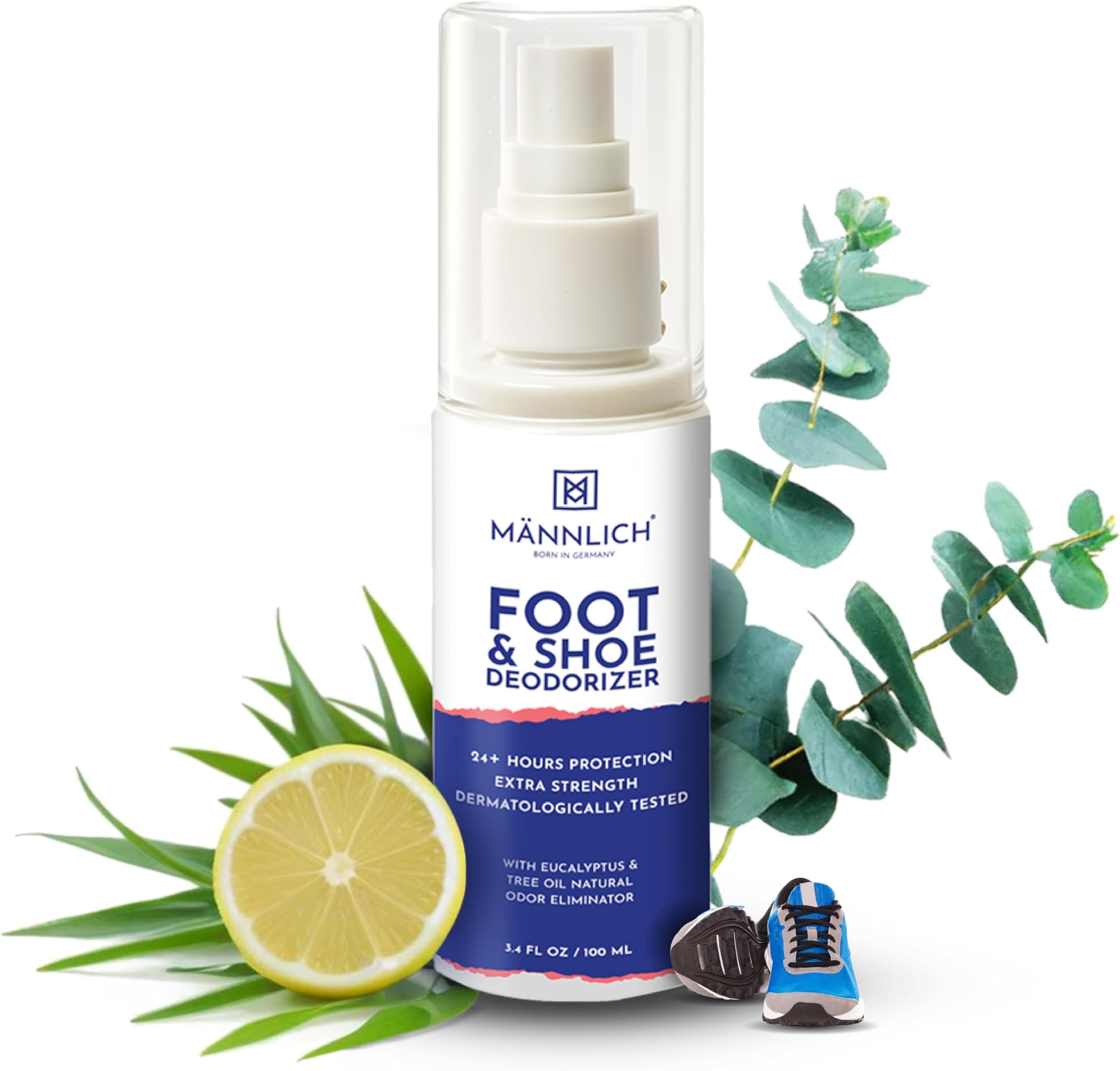 Mannlich Shoe & Foot Deodorizer Spray - Odor & Smell Remover for Shoes & Socks, 600+ Sprays in a Bottle, Skin Soothing, Non Irritating, Organic & Cruelty Free, Revitalizes Tired Feet - 100ml