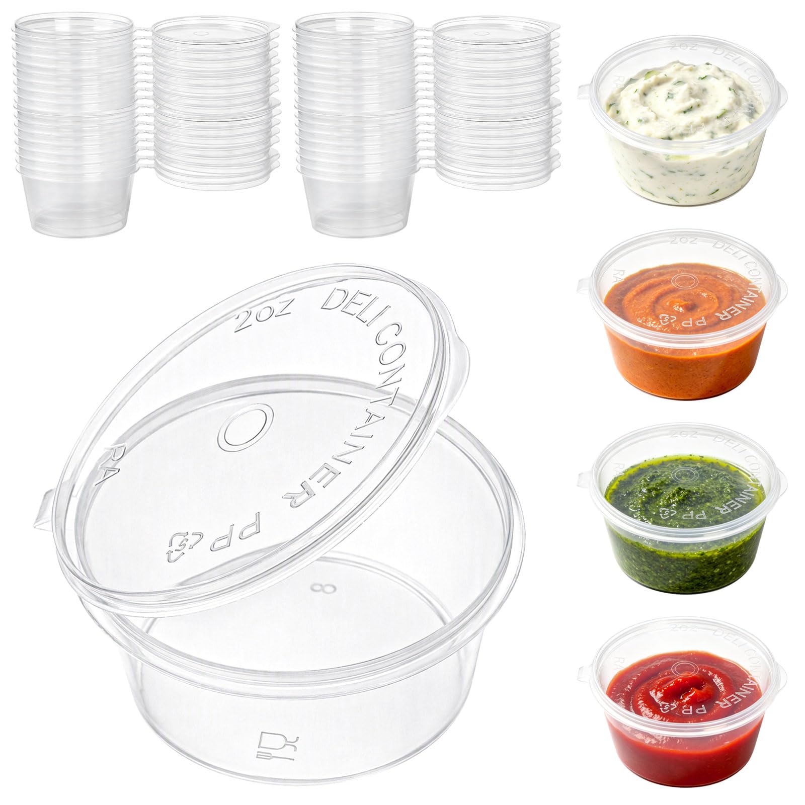 100 Pack Sauce Pots with Lids, 50ml / 2oz Small Plastic Pots with Lids