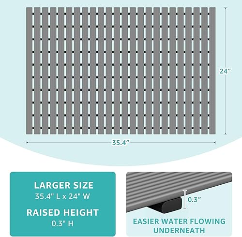 Miniatura 11 de OTHWAY Tapete de ducha grande, 35.4 x 24 pulgadas, sin ventosa, antideslizante, de drenaje rápido, antideslizante, para ducha interior, tapete