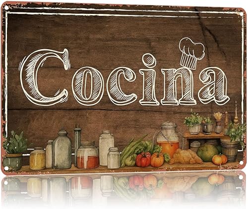 Cartel de pared de metal vintage español "Cocina", póster para decoración de pared del hogar, adecuado para dormitorio, sala de estar, bar,