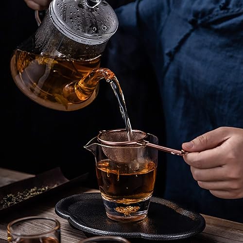 Miniatura 6 de Colador de té de acero inoxidable 1810 (cobre, mango corto), filtros de drenaje de té para juego de té Kung Fu, mini tamiz de harina, coladores de