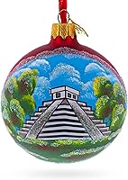 Vista 1 de Pirámide maya, bola de cristal de México, adorno navideño de 3.25 pulgadas